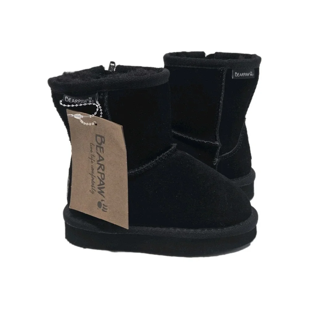 New Bearpaw Toddler Emma‎ Zipper Black Suede Mid-Calf Winter Boots Girls Size 7
